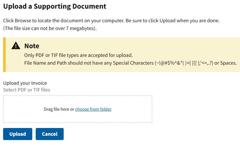 Upload a Supporing Document Screen shot
